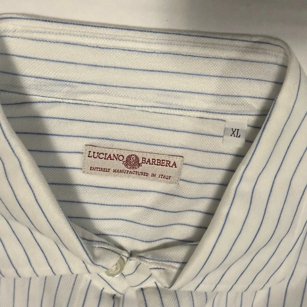 Luciano Barbera Men's‎ Long Sleeve Shirt White Blue Made in Italy XL (0148)A4